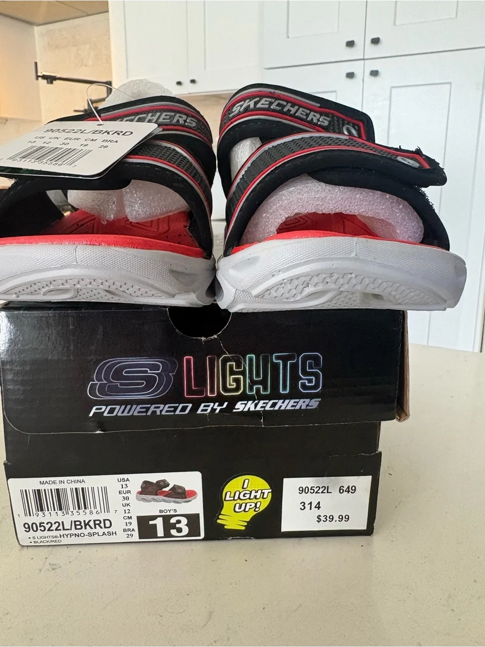 Skechers Kids Black & Red Light-Up Sport Sandals